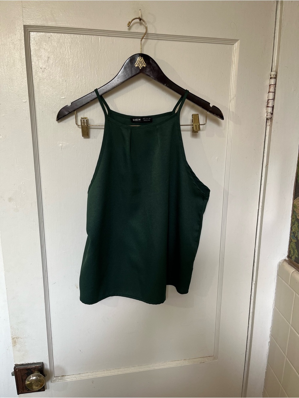 SHEIN Emerald Green Satin Halter Neck Cami Tank Top Size M EUC